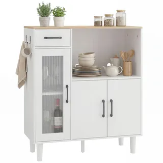 Homcom Sideboard Küchenschrank 80 x 34 x 91 cm Weiß/Eiche