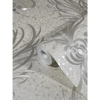 Glööckler Vliestapete Imperial ornamentaler Federschmuck Pearl-Grau