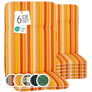 Beo Bali Paspelauflage Hochlehner Edremit orange gelb weiß gestreift 114x47 cm, 6er Set | Waschbare, atmungsaktive Auflagen | UV-beständige Sitz-Auflagen | Made in EU nach Öko-Tex Standard