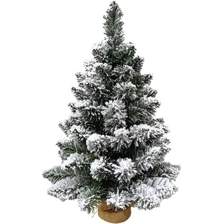 Weihnachtsbaum Schneekanne 60 cm Starkes und realistisches Laub aus PVC, Jute-Basis für Weihnachtsbaum, Kleiner Weihnachtsbaum, fertig