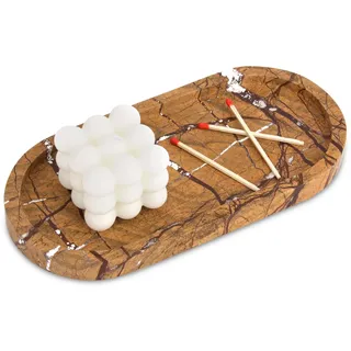 Marmor Tablett Oval Regenwald Braun Natürliches Badezimmer Deko Marmorplatte für Küche Bad Schminktisch Arbeitsplatte Gewebe Kerzen Handtuch Kaffee Schmuck Pflanze Kosmetiktabletts 25 x 12 cm