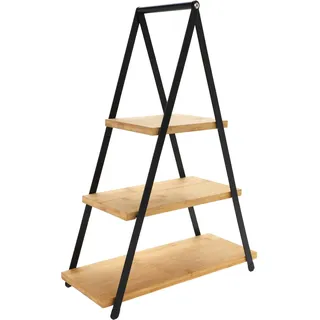 Spetebo XXL Etagere schwarz - 53 x 36 cm - Servier Regal mit 3 Ebenen aus Bambus mit Metallgestell - Käse Dessert Kuchen Ständer
