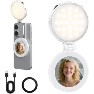 VRIG FD-04 Magnetische Selfie Licht mit Spiegel, Handy-Licht für Magsafe | 360° Drehbares Handy-Zusatzlicht, 3 Farbtemperaturen, CRI95+ 2W LED Licht für Selfie, Fotografie, TikTok, Videoanruf