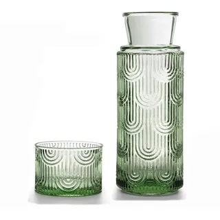 Nachttisch Wasserkaraffe Set mit Becher Glas Nachttasse Set, Mundwasser Flasche Karaffe mit Becher Deckel für Gästezimmer, Badezimmer, Wohnzimmer 21.6 Oz/630ml (Grün)