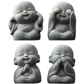BESPORTBLE 4 Kleine Buddha Figuren – Handgefertigte Mini Buddha Statuen für Tischdekoration, Wohnzimmer, Garten, Büro und Bastelprojekte