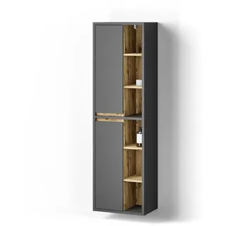 livinity Badschrank Vomano Anthrazit 50 x 170 cm mit Türen, und offenen Fächern, Model 52776 - Grau