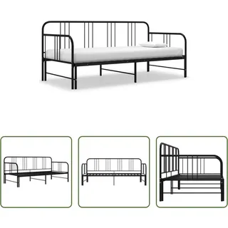 The Living Store Tagesbett Ausziehbar Schwarz Metall 90x200 cm - Schwarz