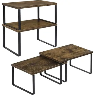 Set aus 4 Küchenregalen - Küchenschrank-Organizer aus Metall und Holz - erweiterbar und stapelbar - kleines Regal für Küchenschränke - Kräuterregale - braun und schwarz