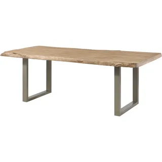 MASSIVMOEBEL24.DE Baumtisch Mango 180x90x77 beige lackiert / U-Beine silber matt FREEFORM 5 - Beige