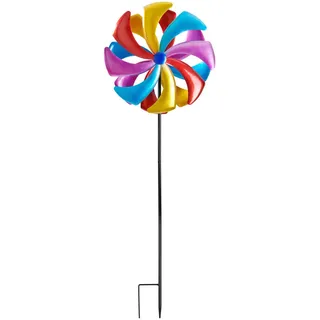 Windrad , Blau, Gelb, Rot, Pink , Metall , Blätter , 30x123 cm , Dekoration, Gartendeko