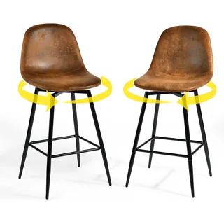 39F FURNITURE DREAM Vintage Barhocker 2er-Set drehbar – Retro Barstuhl im Industrial Design mit Lehne, Kunstleder & Metallgestell, 360° Küchenhocker für Theke, Bar & Esszimmer