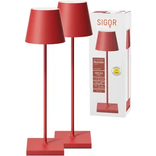 SIGOR Nuindie 2.0 Akku-Tischlampe, 2er-Set, feuerrot | Dimmbar • Indoor & Outdoor • IP54 • 38 cm • USB-C • 12 h Leuchtdauer