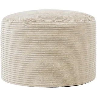 I.C.O.N. Icon Milano Hocker, Beige, Flauschiger Cord Stoff, Sitzsack Cord, Sitzpuff, Pouf Hocker mit Füllung, Fußhocker für das Wohnzimmer, Deko Wohnzimmer