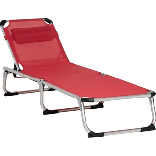 Sonnenliege 5-fach verstellbar faltbar ergonomisch mit Netzstoff, Rot 165x60x76cm - Rot
