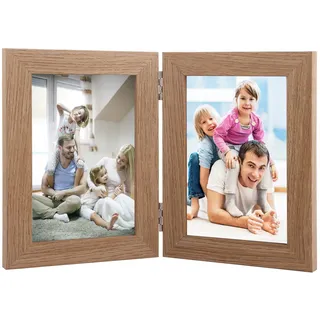 ASelected Doppelter Bilderrahmen Faltbar 10 x 15 CM Klappbarer Fotorahmen Holz Fotorahmen Collage Klappbarer Bilderrahmen aus Holz für Schreibtisch Büro Hochzeit Familie Kaffeefarbe