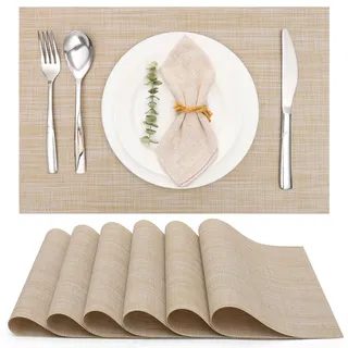 Myir JUN Tischsets Abwaschbar 6erSet,Gewebte Platzdeckchen rutschfest Abgrifffeste Hitzebeständig,Vinyl Platzsets Abwaschbar für küche Speisetisch Hotel,Platz-Matten 30x43.5cm(A-Gelb)