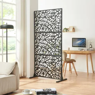 casa.pro Paravent Poskind Indoor Trennwand Raumteiler für Wohnzimmer Büro Metall 200 x 100 x 50 cm Raumtrenner freistehend Schwarz