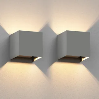 ledscom.de 2x Wandleuchte CUBEL für außen, grau, IP65, Up & Downlight, quadratisch + LED Lampe 501lm, warmweiß