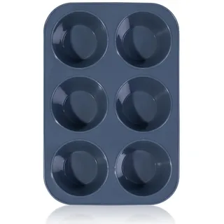 SUPER KITCHEN Große Muffinform aus Silikon für 6 Muffins, Antihaft Muffinblech Antihaftbeschichtet Backblech Backform für Cupcakes, Brownies, Kuchen, Pudding, 27,8 x 19 x 5 cm (Grau)