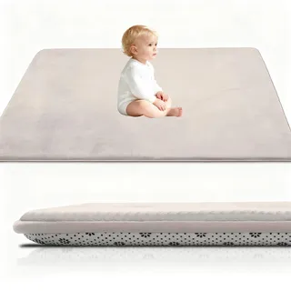 Stqyeiw 3cm Dicke Krabbelmatte Baby, Spielmatte Baby 80 x 200 cm Creme Teppich für Kinderzimmer mit Memory-Schaum, Rutschfester Unterseite Krabbeldecke, Kinderteppich, spielteppich Kinder