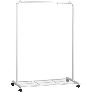 SONGMICS Kleiderständer mit Rollen, Kleiderständer zum Aufhängen von Kleidung, 25,4 mm Metall Kleiderständer mit dichtem Netz-Aufbewahrungsregal, 49.9 kg Tragkraft, 2 Bremsen, Wolkenweiß UHSR025W01