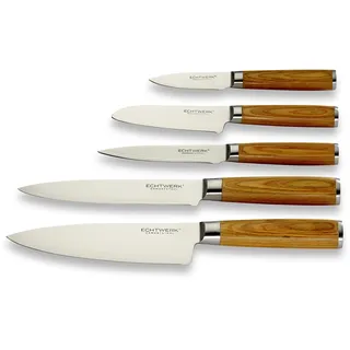 Echtwerk Damastmesser Set 5 teilig, Küchenmesser Set, Kochmesser, Santokumesser, Fleischmesser, Universalmesser, Schälmesser, Damaststahl, Glattschliff, ergonomische Messergriffe aus Pakka-Holz