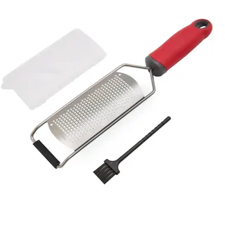 Basilico® Käsereibe Parmesanreibe mit Griff 3-teilig Edelstahl, Rasiermesserscharfe Reibe, Zitronenreibe, Ingwerreibe, Muskatnuss Reibe u.v.m. – Inkl. Reinigungsbürste & Schutzhülle, spülmaschinenfest