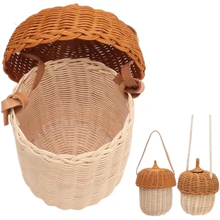 Pilzkörbchen Kinder, Rattan Korb Pilz, Pilzkorb, Rattan-Aufbewahrungskorb Für Kinder, Handgewebt, Dekorative Korbtasche in Eichelform, Für Jungen Und Mädchen, Fotografie-Requisiten(Small)