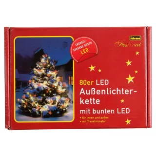 IDENA 8325059 - LED Lichterkette 80 LED in bunt, mit 8 Stunden Timer Funktion und Transformator, ca. 15,9 m lang, für den Innen- und Außenbereich, für Partys, Weihnachten, Deko, Hochzeit