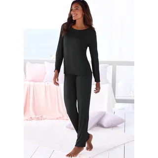 Pyjama VIVANCE DREAMS, Damen, Gr. 40/42, schwarz, Rippware, Obermaterial: 92% Modal (TENCELTM), 8% Elasthan, unifarben, bequem hüftlang, Rundhals, eingesetzt Babylock, Homewear-Sets Pyjama, mit Babylock-Saum, Topseller