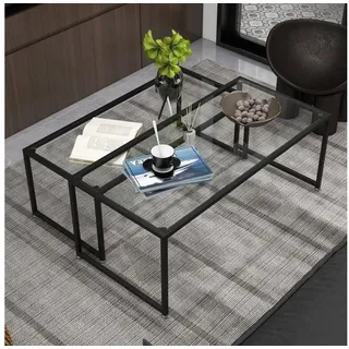 Homcom Couchtisch 2er-Set Beistelltisch, Kaffeetisch Satztisch, Glastisch für Schlafzimmer, Gehärtetes Glas, Stahl