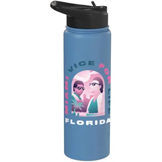 Miami Vice Airbrush Flamingo Front & Back Stainless Steel Insulated Water Bottle