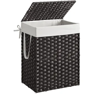 Songmics Wäschekorb, Wäschesammler 90 L, Wäschebox aus synthetischem Rattan, mit Deckel und Griffen, geflochten, faltbar, herausnehmbarer Wäschesack, tintenschwarz LCB51BK