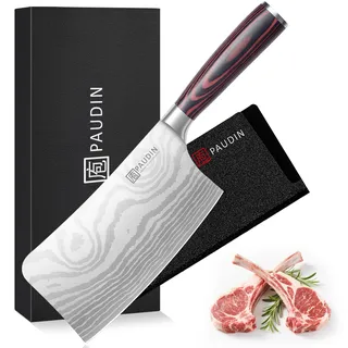 PAUDIN Hackmesser 18 CM, Profi Chinesisches kochmesser für Küche und Fleisch, Extrem Scharf Fleichmesser und Küchenbeil, Hochwertigem Edelstahl Küchenmesser mit Scharfe Klinge und Pakkaholzgriff
