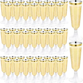 ALEXPRE 50 Stück 150 ml Transparent Sektgläser Plastik mit Goldrand