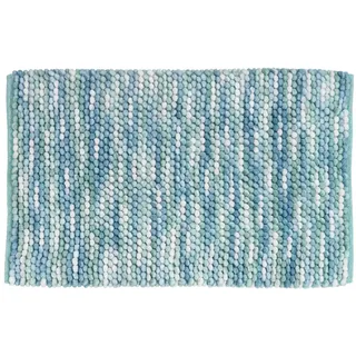 WENKO Badteppich Urdu Aqua, Badmatte im modernen Melange-Effekt, Badvorleger in schwerer Qualität, absolut fusselfrei, hohe Feuchtigkeitsaufnahme, schnelltrocknend, waschbar, rutschhemmend, 60 x 90 cm