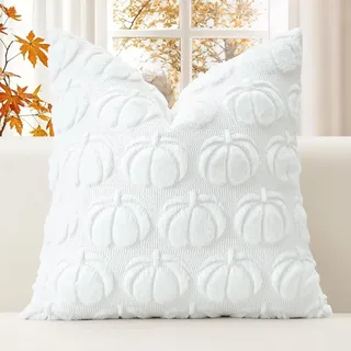JOTOM 1 Stück Kürbis Kissenbezug, Plüsch Kurze Wolle Dekorativ Zierkissenbezüge Herbst Boho Kissenhüllen Sofakissen Moderne Kissenbezüge Herbstdeko für Wohnzimmer Garten (45x45cm, Weiß)