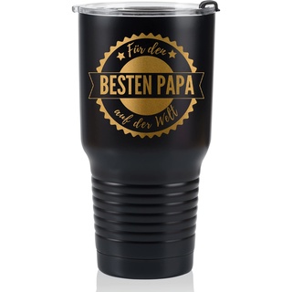 Onebttl Vatertagsgeschenke, Papa Reisebecher, Papa Geschenke von Tochter, Sohn zum Geburtstag, Weihnachten, Isolierter Edelstahlbecher 890 ML, Kaffee Reisebecher (Schwarz), Besten Papa