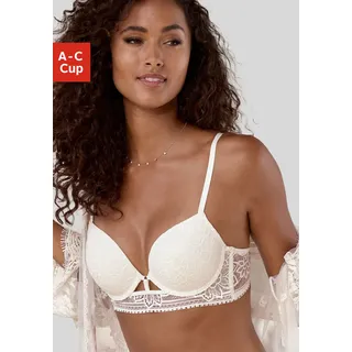 Push-up-BH LASCANA, Damen, Gr. 80, Cup C, beige (creme), Spitze, Obermaterial: 60% Polyamid, 33% Polyester, 7% Elasthan, BHs Push-up-BH, mit Bügel aus floraler Jacquardspitze, sexy Dessous
