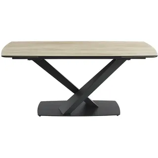 Esstisch ausziehbar - 6 bis 10 Personen - Sicherheitsglas, Keramik & Metall - Marmor-Optik Weiß & Beige - MALATA von Maison Céphy