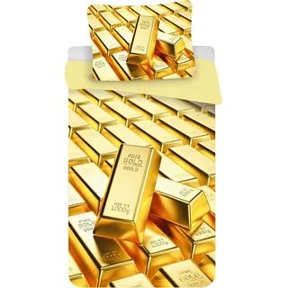 Kinderbettwäsche Goldbaren Gold Baren Feingold Bettdecke 140 x 200 + Kopfkissen 70 x 90 cm 100% Polyester - Gold