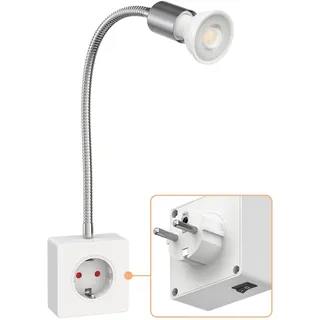 ledscom.de Steckdosenlampe LESCH Leselampe, chrom/weiß inkl. GU10 LED Lampe 5,8W, 468lm, 33°, warmweiß