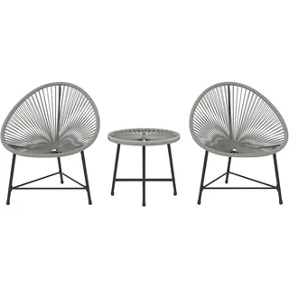 Outsunny Gartenset 3 Tlg. Tisch mit Glasplatte Hellgrau , Grau , Metall , 3-teilig , rund , rund , Gartenmöbel, Gartengarnituren, Gartenmöbel-Sets