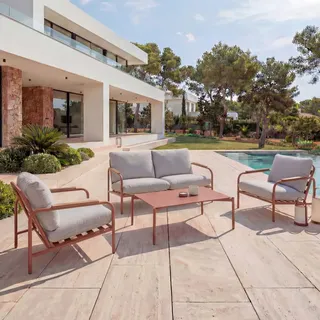 Mendler Aluminium-Gartengarnitur HWC-O11, Outdoor 2-Sitzer Sitzbank Sessel Sofa, Olefin (205 g/m2) ~ terrako