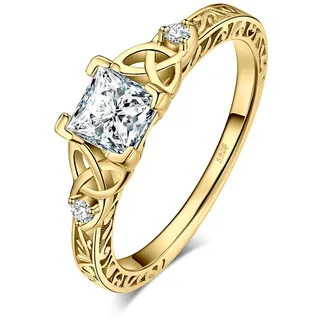 JewelryPalace Keltischer Vintage Zirkonia Verlobungsring Promise Ring Silber 925 Damen, Silberringe Trauring Damenring Hochzeitsringe Antragsring Entouragering Ringe Frauen, Damen Schmuck Vergoldet 60