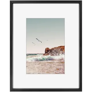 Frametory, Bilderrahmen aus Aluminium mit elfenbeinfarbener Matte, für 12,7 x 17,8 cm große Bilder mit Echtglas, Wand oder Tischplatte aus Metall, Schwarz