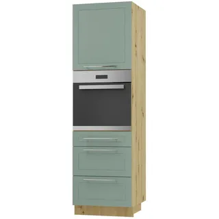 Feldmann-Wohnen Backofen-Hochschrank Kvantum D14/Ru/3M Mint Matt / Eiche Artisan Matt 60 / 59 / 207cm , Metall , Rechteckig , 60x207x59 cm , Küchen, Küchenmöbel, Küchenschränke, Geräteumbauschränke