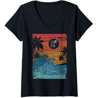 Damen Los Angeles California Dreaming T-Shirt CA Long Beach Surf T-Shirt mit V-Ausschnitt