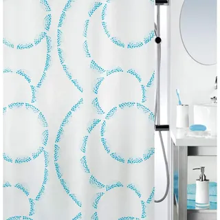 Spirella Anti-Schimmel Duschvorhang - Anti-Bakteriell, waschbar, wasserdicht, Polyester, „Claire“ 240x180cm Weiß Blau