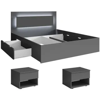 Feldmann-Wohnen Schlafzimmer-Set Fino mit Lattenrahmen graphit 3-teilig , Holz , 2 Fächer , 4 Schubladen , Rechteckig,Rechteckig , 180x200 cm , Schlafzimmer, Betten